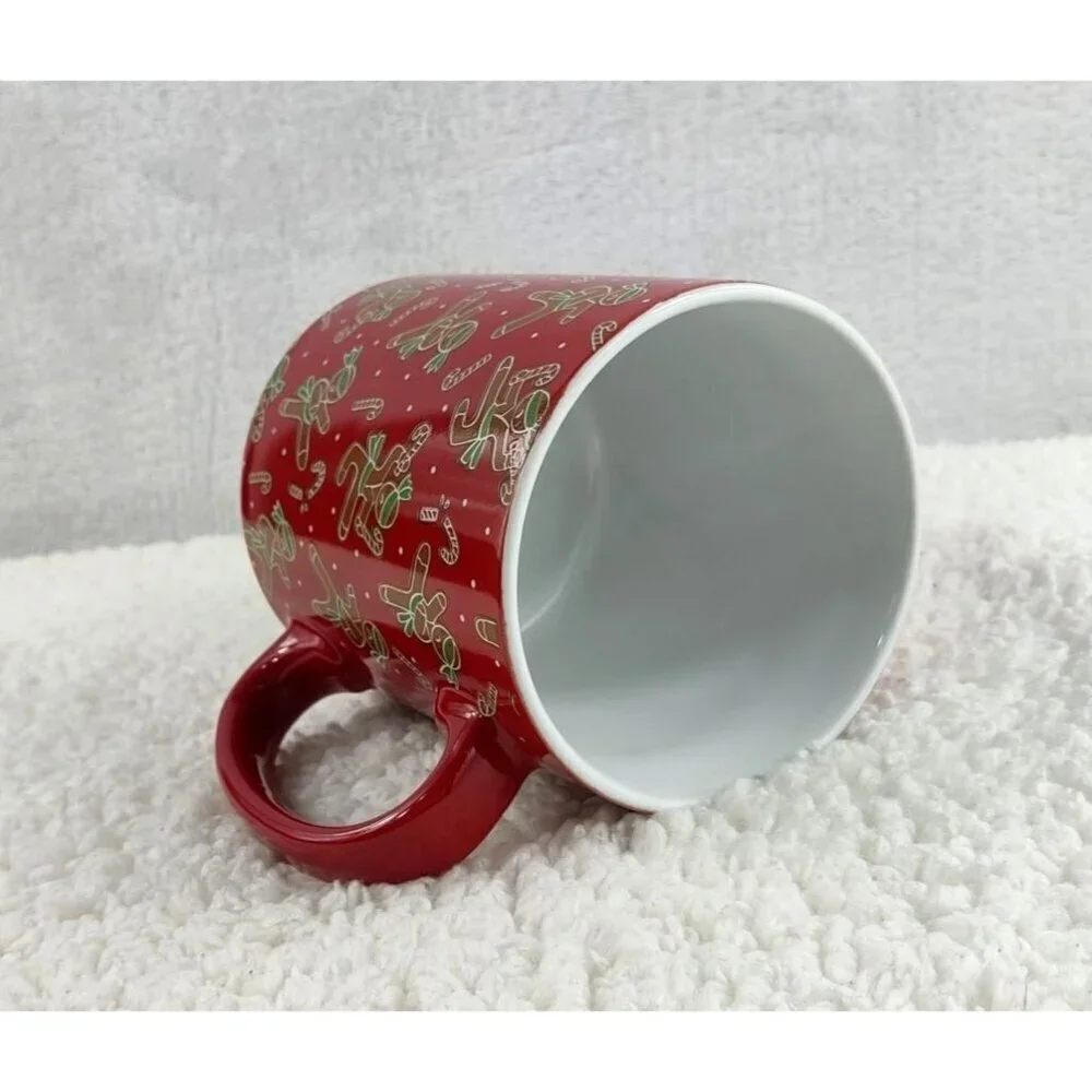 Red Gingerbread Man Mug by FAO Schwarz Shinny Candy Cane Holiday Season Xmas
